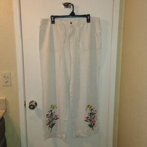 Floral Embroidered Wide Leg Pants